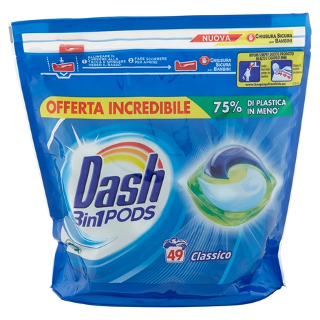 Dash PODS 3in1 Detersivo Lavatrice in Monodosi Classico 49 Lavaggi